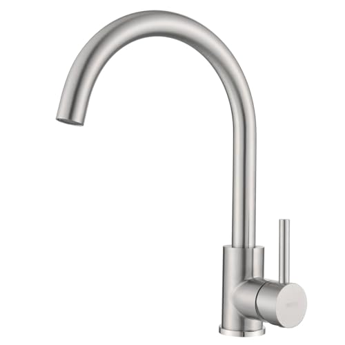 ONECE Torneira de cozinha com rotação de 360 °, saída de água alta, torneiras para lavatório com ângulo de cano de água confortável, misturador monocomando escovado, ar removível, aço inoxidável 304