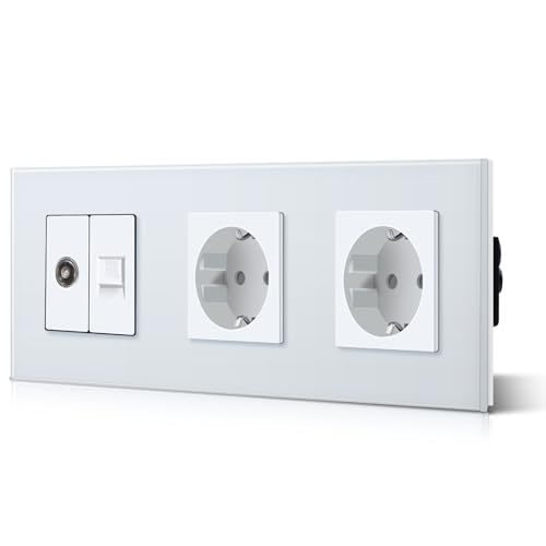 BSEED Tomada dupla com conexões de acessórios para TV e PC Cat5e padrão de U painel de vidro Ce tomadas de corrente alternada de 16 a 100 - 220 v branco