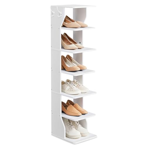 VASAGLE Sapateira, sapato de entrada 7 níveis, prateleira de sapatos estreita, para corredor, canto, vestiário, branco LBS200T14