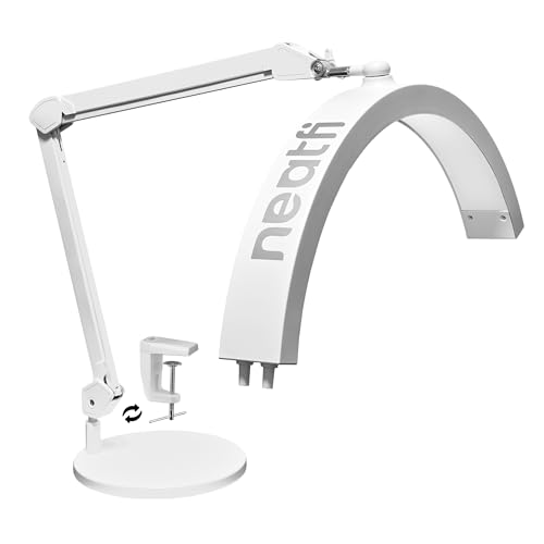 Neatfi Candeeiro de mesa com braço oscilante de meia lua, iluminação LED para esteticistas, 2500 lúmens, 5 modos de luz, ideal para decoração de unhas (CCT com base e braçadeira, branco)