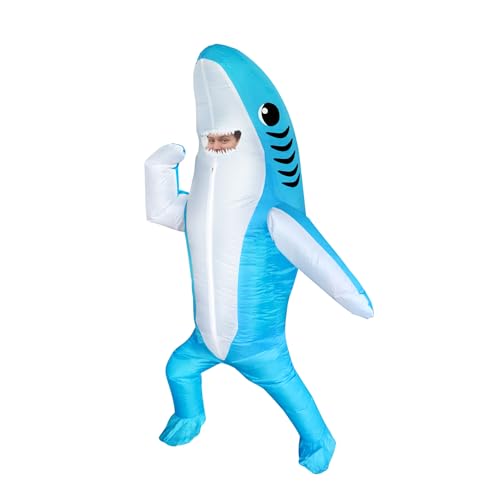 FXICH Disfraz inflable de tiburón para adultos, divertido disfraz de fiesta para adultos, Halloween, azul