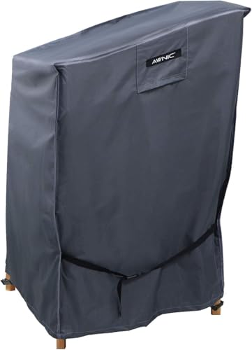 AWNIC Capa cadeiras exterior capas para cadeiras de jardim empilhadas, impermeável ao ar livre, pátio, terraço, tecido de selos, cinzento, resistência ao desgaste 65 x 75 x 85/120 cm