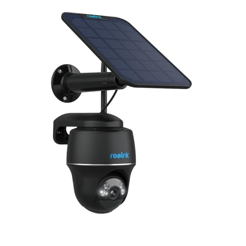 Reolink 5MP Câmara de vigilância WiFi exterior solar, câmara de vigilância sem fios 360° com bateria, câmara Wi-Fi 2,4/5 GHz, detecção inteligente, compatível com Alexa/Cloud, Argus PT (preto) painel