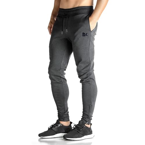 ZENWILL Calças de algodão com fecho de correr para homem confortáveis Joggers desporto com bolsos calças cônicas ginásio treino homem
