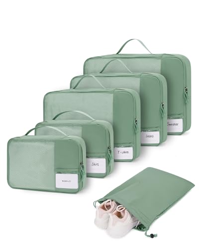 ECOHUB Organizador de malas de 6 peças, organizador de viagem com etiqueta, cubos de embalagem reciclados para mochilas, organizadores de embalagem de bagagem de malha anti-desgaste (verde)