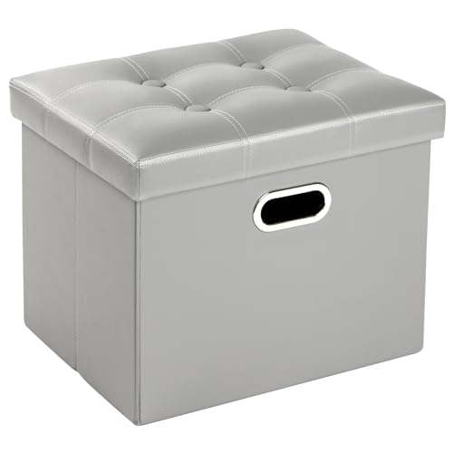 COSYLAND Puff armazenamento 40 l, banco de armazenamento, capacidade de carga 200 kg, estofada em PVC, baú para quarto, sala de estar, entrada, brinquedos, organizador multifuncional, dobrável