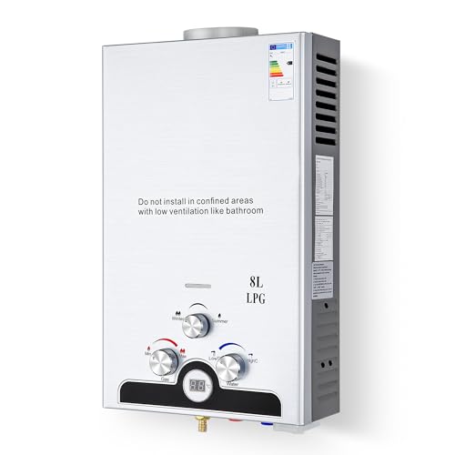 CO-Z 8 L aquecedor de água butano aquecedor a gás butano LP instantâneo, certificado CE, aquecedor de água a gás líquido de óleo sem tanque para exterior (8 l)