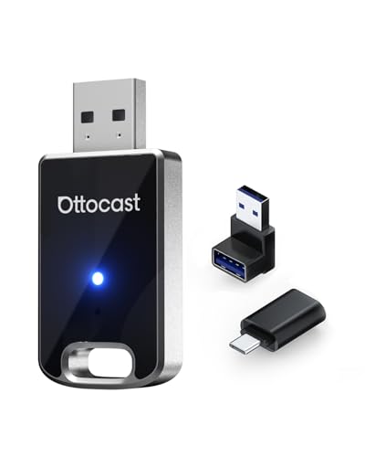 Ottocast Mini Edge 2025 melhorado, adaptador sem fios 2 em 1 para CarPlay e Android Auto para iOS 10+ e Android 11+, suporte multiutilizador, converta CarPlay/Android Auto com cabo sem fios