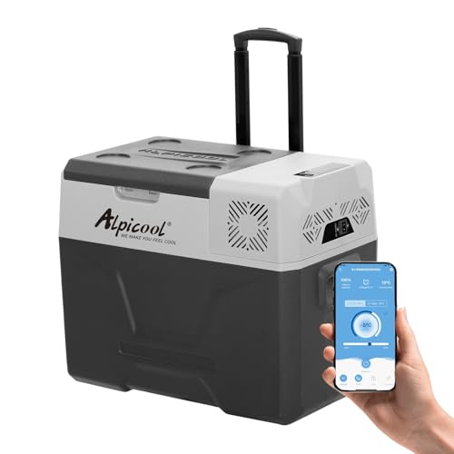 Alpicool CX40 40 litros frigorífico portátil 12 V, para carro, campismo, camião, barco e tomada com conexão USB, barra telescópica, roda