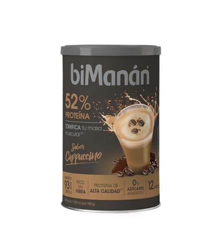 BIMANÁN - Batido de proteína Cappuccino | 52% de proteína, 19,32 g por porção, ajuda a tonificar e aumentar a massa muscular, 360 g, 12 Rações