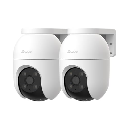 EZVIZ 2 peças Câmara de vigilância Wi-Fi exterior de 360°, 1080P câmara IP de segurança, visão noturna colorida, detecção de pessoas IA automática, áudio bidirecional, sereia, Alexa/Google, C8c 2MP