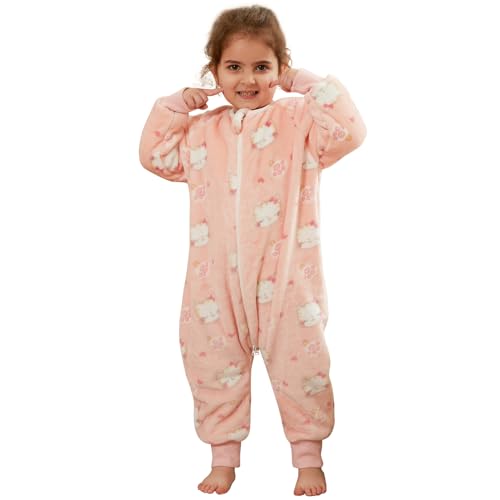 Saco de dormir bebé com pés pijama saco de bebé, inverno flanela descasque roupa de dormir com manga comprida, pijama manta bebé meninas meninos com fecho de correr desenhos animados mergulhador bebé