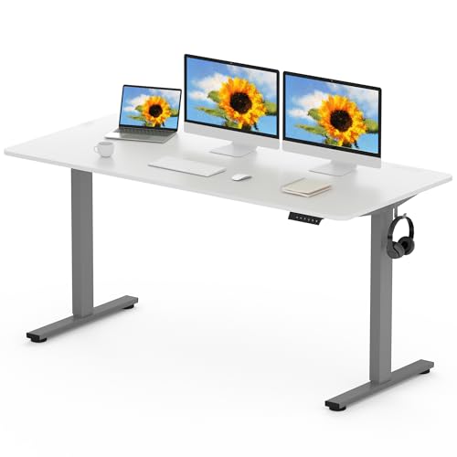 FLEXISPOT EN1 MAX, 160 x 80 cm, secretária elevável elétrica com placa inteira mesa de elevação, Standing Desk, mesa elevável secretária com 2 ganchos e 4 funções de memória