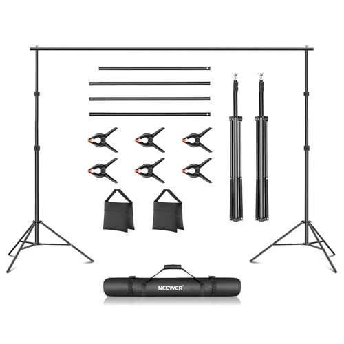 NEEWER Sistema de suporte de fundo para estúdio fotográfico, 10 pés/3 m de largura e 6,6 pés/2 m de altura suporte de fundo ajustável com 4 barras, 6 grampos de fundo, 2 bolsas de areia, bolsa de