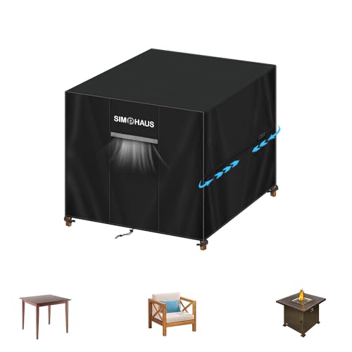 SIMPHAUS Capa mesa exterior impermeável capa para móveis jardim quadrado capa cobre móveis exterior mesa exterior com ventilação e cordão Oxford 420D anti-pó anti-UV 85 x 80 cm