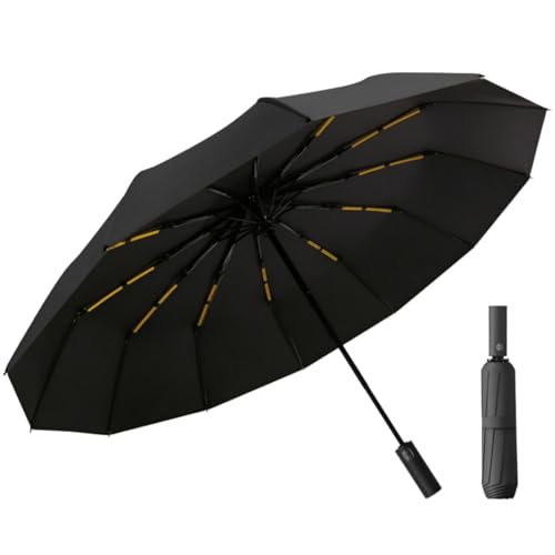 Yolistar Guarda-chuva dobrável antivento, guarda-chuva dobrável automático, guarda-sol anti-UV, guarda-chuva grande 12 hastes para homens mulher, Preto