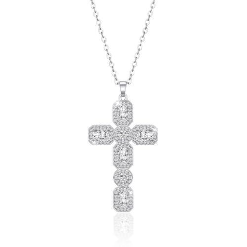 Linawe Colar de corrente cruzada para mulher, pingente de corrente de cristal com pedra natal de diamante simulado, joalharia de moda disponível em ouro, prata e ouro rosa