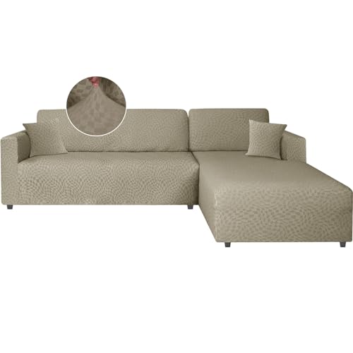 Ystyle Capa Sofa Chaise comprida ajustável, cobertura sofá Chaise longo esquerdo direito, 2 peças protetor sofá elástico ChaiseLongue, capa sofá L (1 lugar + 2 lugares, caqui)