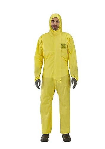 Ansell AlphaTec 2300 Model 132, macacão de trabalho descartável, proteção química tipo 3/4/5, fato integral e impermeável, segurança industrial, homem, amarelo, tamanho 3XL (1 unidade)