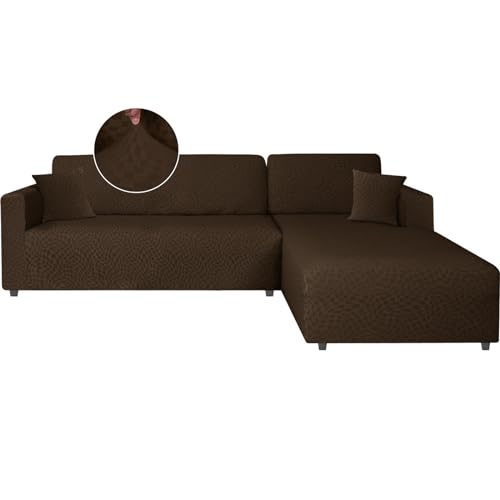 Ystyle Capa para sofá Chaise comprida ajustável, cobertura sofá Chaise longo esquerdo direito, 2 peças protetor sofá elástico ChaiseLongue, capa sofá L (1 lugar + 2 lugares, café)