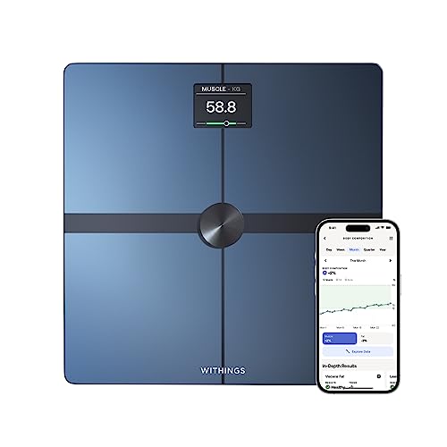 Withings Body Smart Bascula de banho com composição corporal avançada (peso, gordura corporal, músculo, massa óssea, água, índice de gordura visceral), balança WiFi, até 8 utilizadores