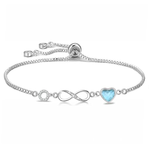 Kraven Pulseira para mulher com símbolo infinito e inicial, letra 26 A-Z com pedra de nascimento azul pulseiras jóias presentes para mulheres e mães