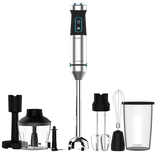 Cecotec Liquidificadora de mão Power TitanBlack 1500 XL PerfectCream&Crush. 1500 W, Tecnologia CrossBlades com lâminas de 4 folhas, pé XL, inclui picadora, varetas de batedeiras e passaporte