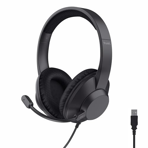 Trust Ayda MAX Auriculares com cabo USB, microfone cancelamento de ruído ENC, 85% plástico reciclado, cabo de 1,8 m, capacetes Over Ear USB-C PC computador portátil Zoom Teams, preto