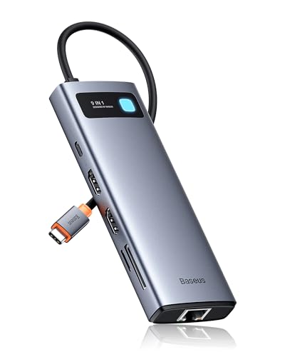 Baseus Docking Station 4K @ 120Hz, Dockingstationen 9 em 1, monitor duplo, 1000 Mbp Ethernet, 100 W PD, TF/SD Kartenleser, 3 USB, adaptador multiport für MacBook/DELL/HP/Surface. /Lenovo und PC Mehr