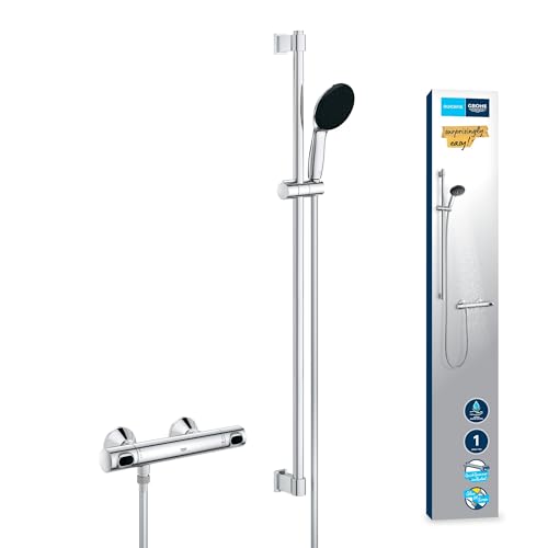 GROHE Precision Flow - misturador termostático de chuveiro (conjunto de barra de duche, colar ou perfuração), cromado, 34805001