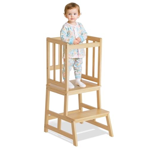 COSYLAND Torre de aprendizagem Montessori para bebés e crianças, torre de aprendizagem infantil certificada pela CPC, estrutura anti-virar mais estável (bambu claro)