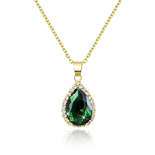 Linawe Colar de corrente com pingente para mulher, colar de pedra natal de diamante simulado, colar de cristal para mulher, conjunto de jóias de moda disponível em tons de ouro, ouro rosa e prata