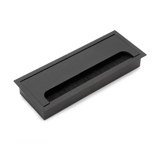 EMUCA - Passa-cabos para mesa Quadrum, retangular, 269 x 80 mm, para encastrar, alumínio, pintado preto