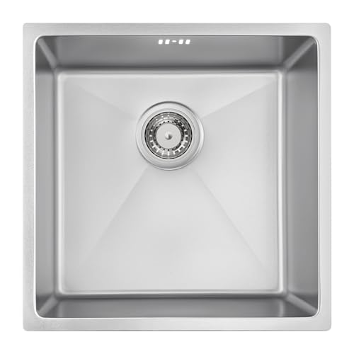 Auralum Lava-louças cozinha 44 x 44 cm, lava-louça sob bancada ou sobre bancada, lava-loiças cozinha 1 seio para móvel de 45 cm, aço inoxidável