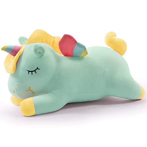Peluche de unicórnio com design de unicórnio e peluche com asas de arco-íris, brinquedo Kawaii para meninos e meninas (30 cm/11,8 polegadas, verde)