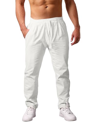 Heekpek Calças de linho para homem - Calças casuais de verão confortáveis e leves com cordão