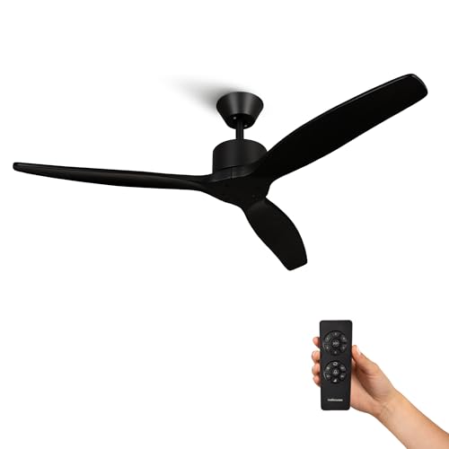 Mellerware - Ventoinha de teto com controlo remoto Brizy! | 45 W | 6 velocidades, ultra silencioso, função verão e inverno, temporizador, 3 pás, 132 de diâmetro, motor DC, Black