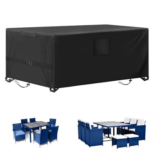 Kovshuiwe Housse de meóveis de jardim, ousse de meóveis de pátio, imperméível, toalha de mesa de pátio, 420D Heavy Duty Oxford Fabric Cover Rattan Furniture Windproof anti-UV para pátio, 200 x 200 x