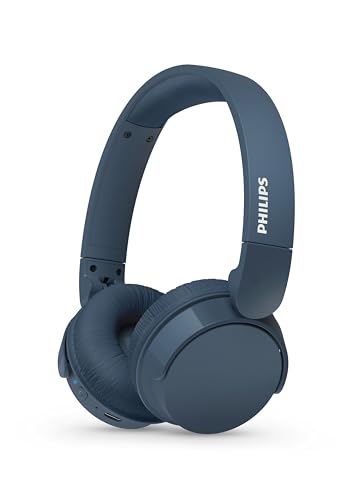 Philips TAH4209BL Auriculares Bluetooth leves com isolamento passivo de ruído, 55 horas de reprodução, som natural, chamadas nítidas, graves dinâmicos, 2 horas de carregamento USB-C, azul 2024
