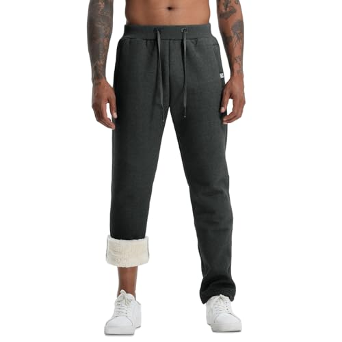 Aisprts Calças de ganga para homem calças desportivas forro polar térmico calças casuais para homem de inverno com 2 bolsos com fecho de correr e cintura elástica com cordão