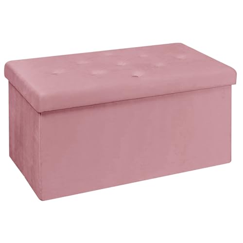 BRIAN & DANY Puff de arrumação, baú de armazenamento dobrável, banco de armazenamento com tampa, banco de veludo para quarto de entrada, 80 x 40 x 40 cm, vermelho pêssego