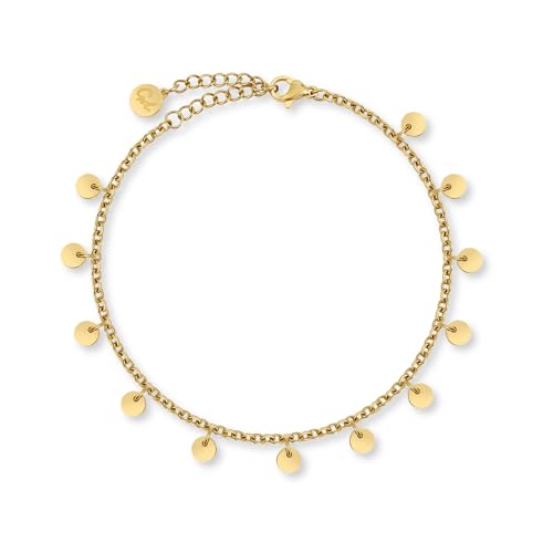 GD GOOD.designs Pulseira de plaquetas para senhoras - impermeável - pulseira de aço inoxidável com 12 moedas redondas I tamanho da pulseira ajustável em ouro - prata ou ouro rosa