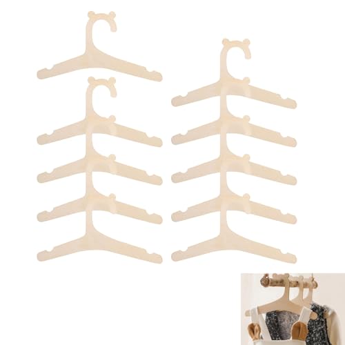 10 cabides de madeira para bebés, cabides de bebé para roupa, cabides antiderrapantes para bebés, cabides de madeira que economizam espaço, pequenos cabides em forma de urso para roupas, vestidos