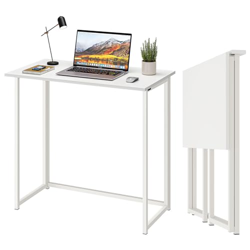 Dripex Mesa de secretária dobrável, mesa para computador, compacto, sem montagem, mesa de estudo dobrável para casa e escritório, secretária para computador artesanato, mesa branca, 80 x 45 x 74 cm