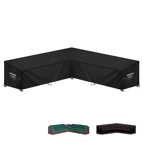 LAMUNI Capa para móveis de jardim em forma de L capa de canto jardim impermeável capa protetora para sofá de jardim, capa para móveis exterior em L, capa para sofá de exterior, 265 x 265 x 100 x 90/65
