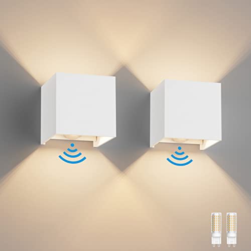 Klighten 2 peças aplique parede com sensor de movimento, IP54 apliques com G9 LED lâmpadas substituíveis, branco quente 3000 K candeeiro de parede interior / exterior ângulo ajustável candeeiro de