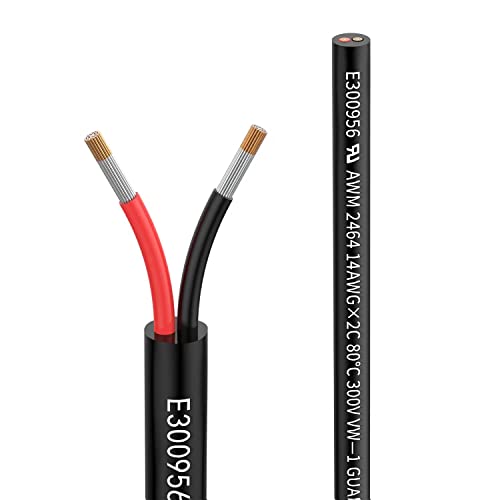 Cabo 14AWG 2 × 2 mm² 20 metros cabo extensão de 2 polos UL2464, tensão 5 V/12 V/24 V/300 V, cabo de cobre estanhado multitrançado sem oxigénio cabo LED de baixa tensão para lâmpadas LED de automóveis