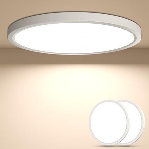 YiLaie 2 peças Plafon LED teto, 24 W 4000 K lâmpada de teto, 2640LM IP44 candeeiro de quarto teto, candeeiros LED para quarto cozinha sala de estar casa de banho sala de jantar corredor Ø 30 cm