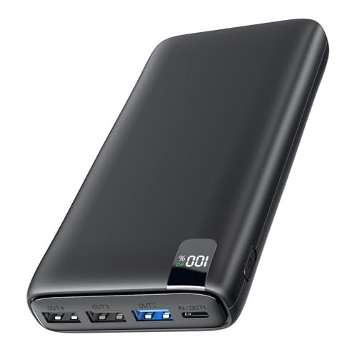 Bateria externa 27000 mAh Power Bank: Hiluckey 22,5 W carregamento rápido PD USB C carregador portátil com ecrã LED digital e 4 Outputs para tablets Smartphone