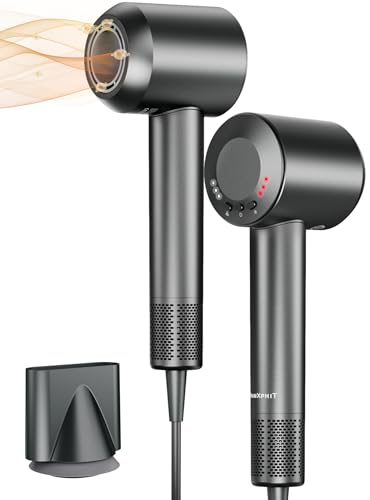 TRANXPHIT Secador de cabelo profissional iónico: 160 000 RPM, 62 m/s potente, 3 velocidades, controlo térmico 4 níveis, mini secador de cabelo de viagem potente, motor sem escovas, casa e viagem
